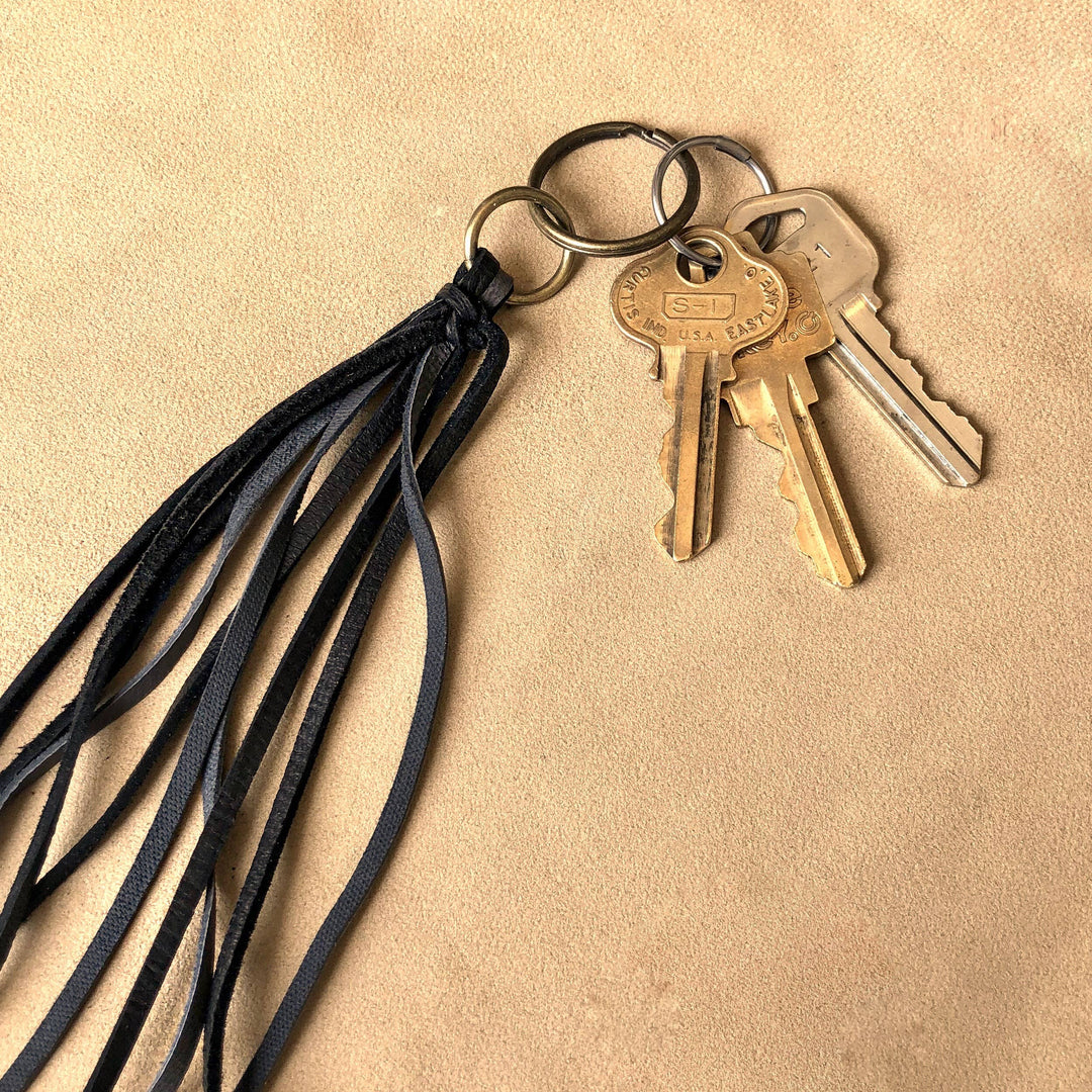 Leather Tassel Key Ring - Charcoal & Black, Handbag Fringe