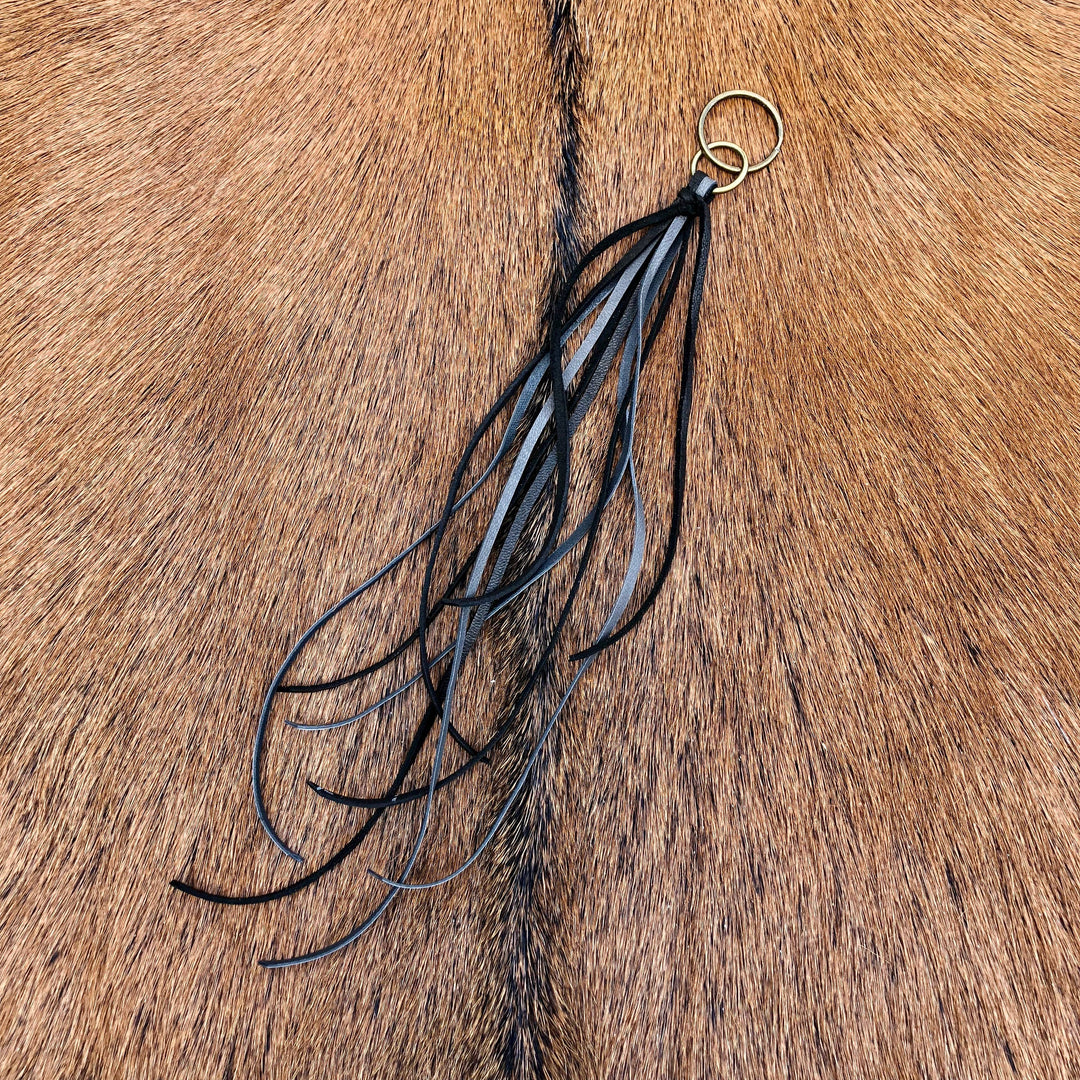 Leather Tassel Key Ring - Charcoal & Black, Handbag Fringe