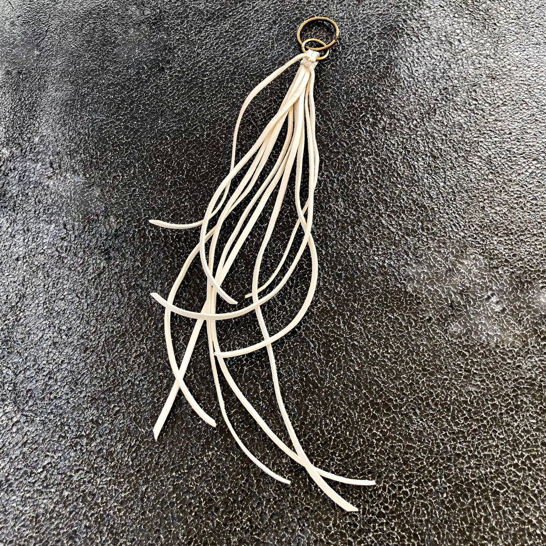 Leather Tassel Key Ring - White, Long Keyfob, Handbag Fringe