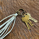 Load image into Gallery viewer, Leather Tassel Key Ring - White, Long Keyfob, Handbag Fringe
