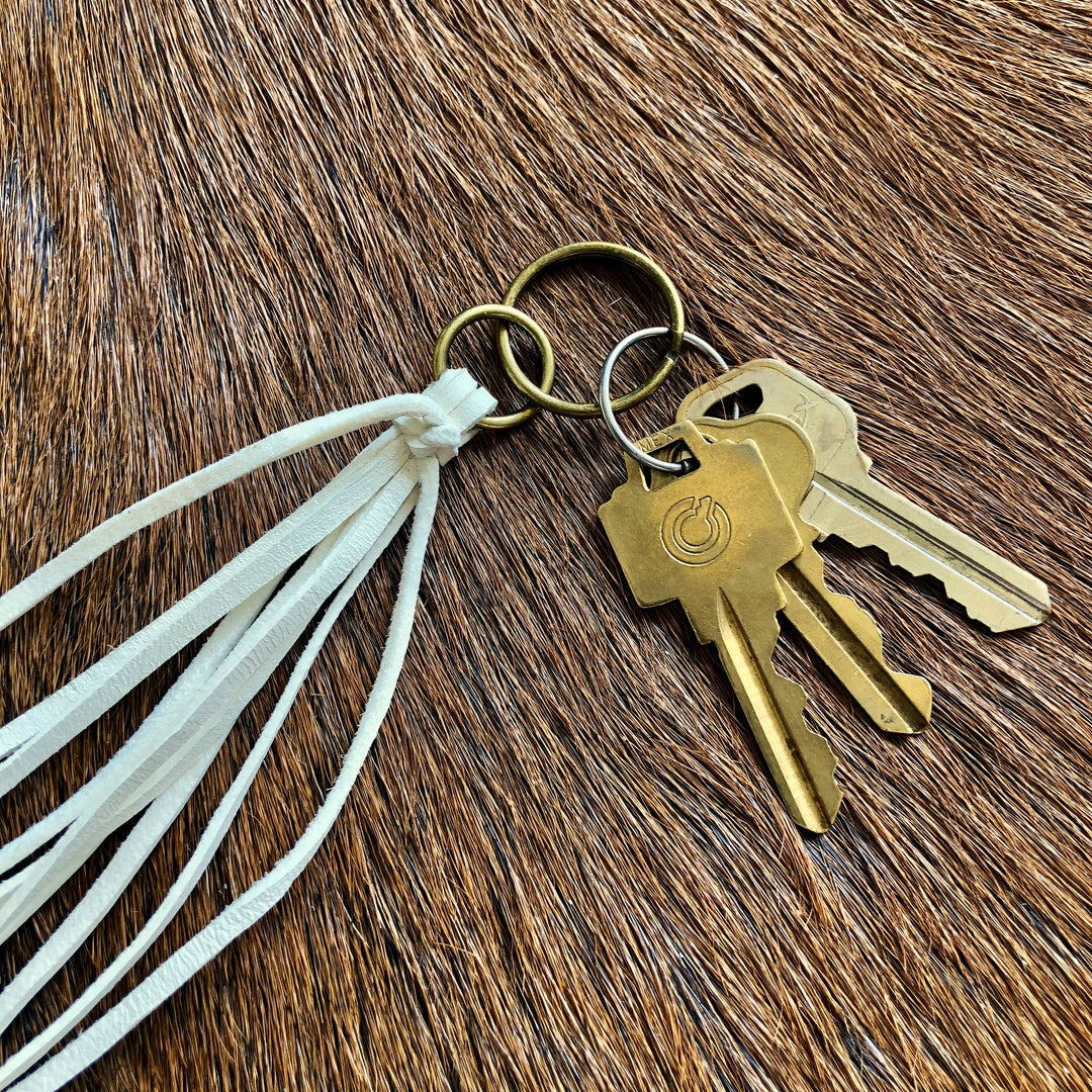 Leather Tassel Key Ring - White, Long Keyfob, Handbag Fringe
