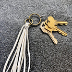 Load image into Gallery viewer, Leather Tassel Key Ring - White, Long Keyfob, Handbag Fringe
