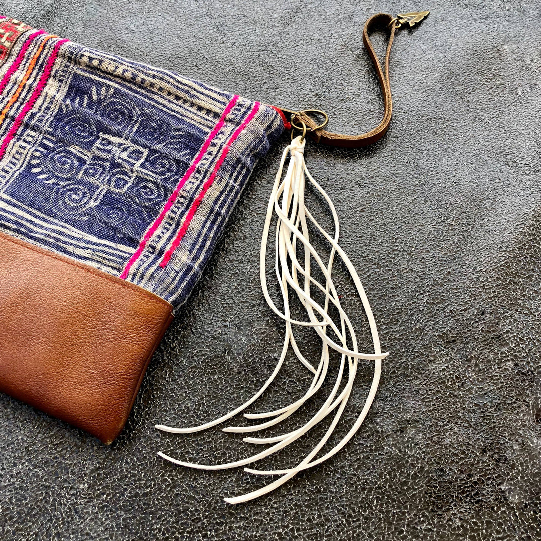 Leather Tassel Key Ring - White, Long Keyfob, Handbag Fringe