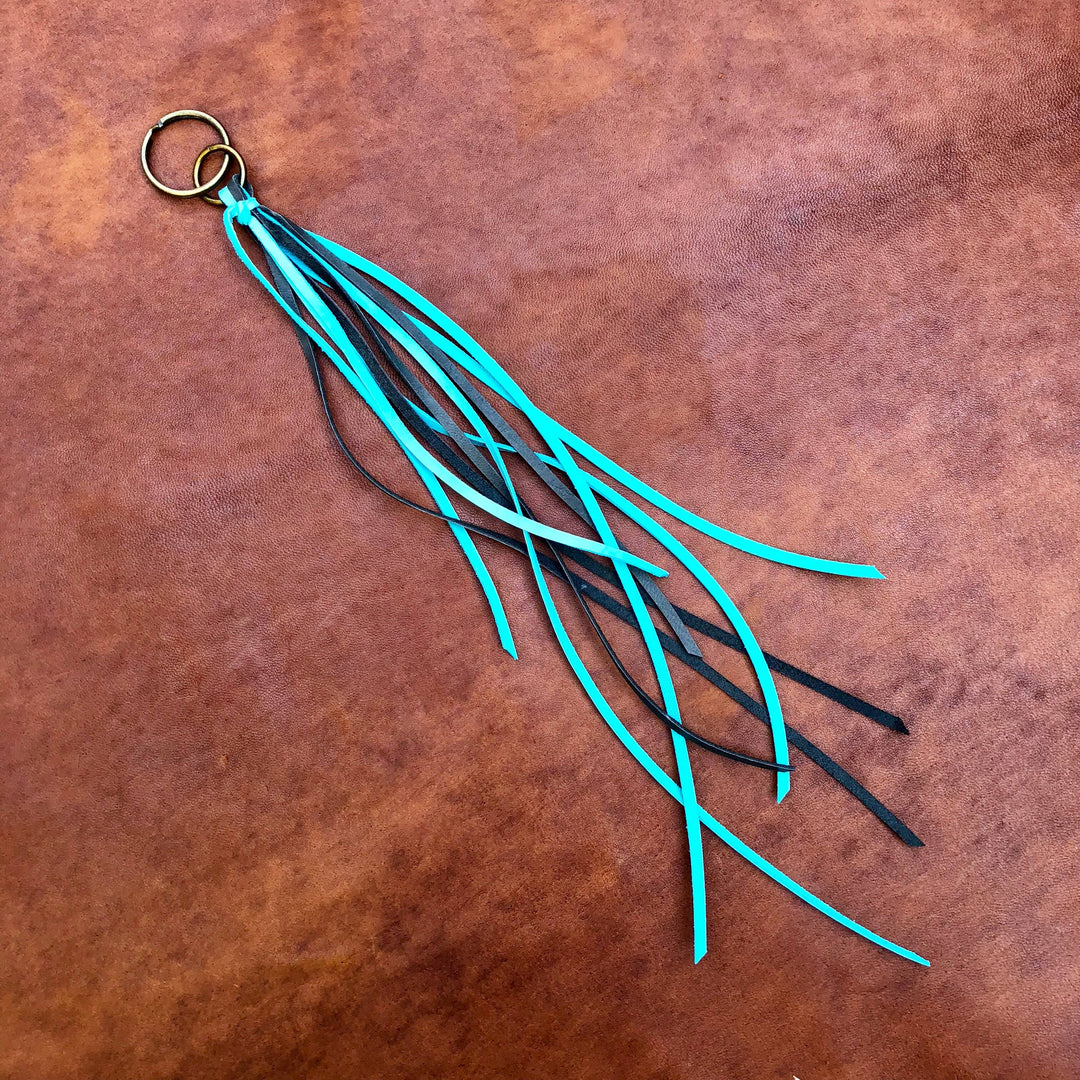 Leather Tassel Key Ring - Turquoise, Keyfob, Handbag Fringe