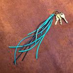 Load image into Gallery viewer, Leather Tassel Key Ring - Turquoise, Keyfob, Handbag Fringe
