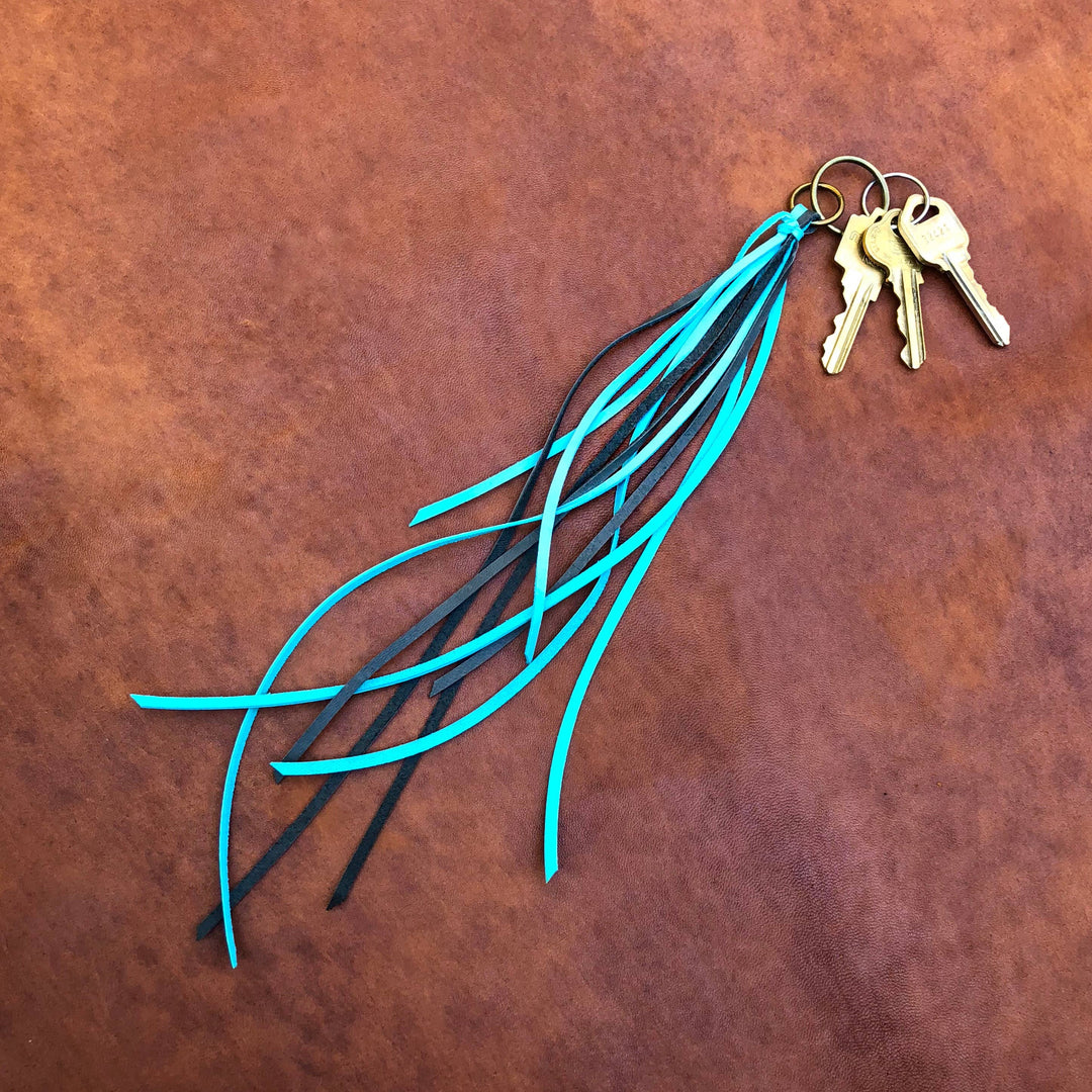 Leather Tassel Key Ring - Turquoise, Keyfob, Handbag Fringe