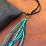 Load image into Gallery viewer, Leather Tassel Key Ring - Turquoise, Keyfob, Handbag Fringe
