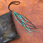 Load image into Gallery viewer, Leather Tassel Key Ring - Turquoise, Keyfob, Handbag Fringe
