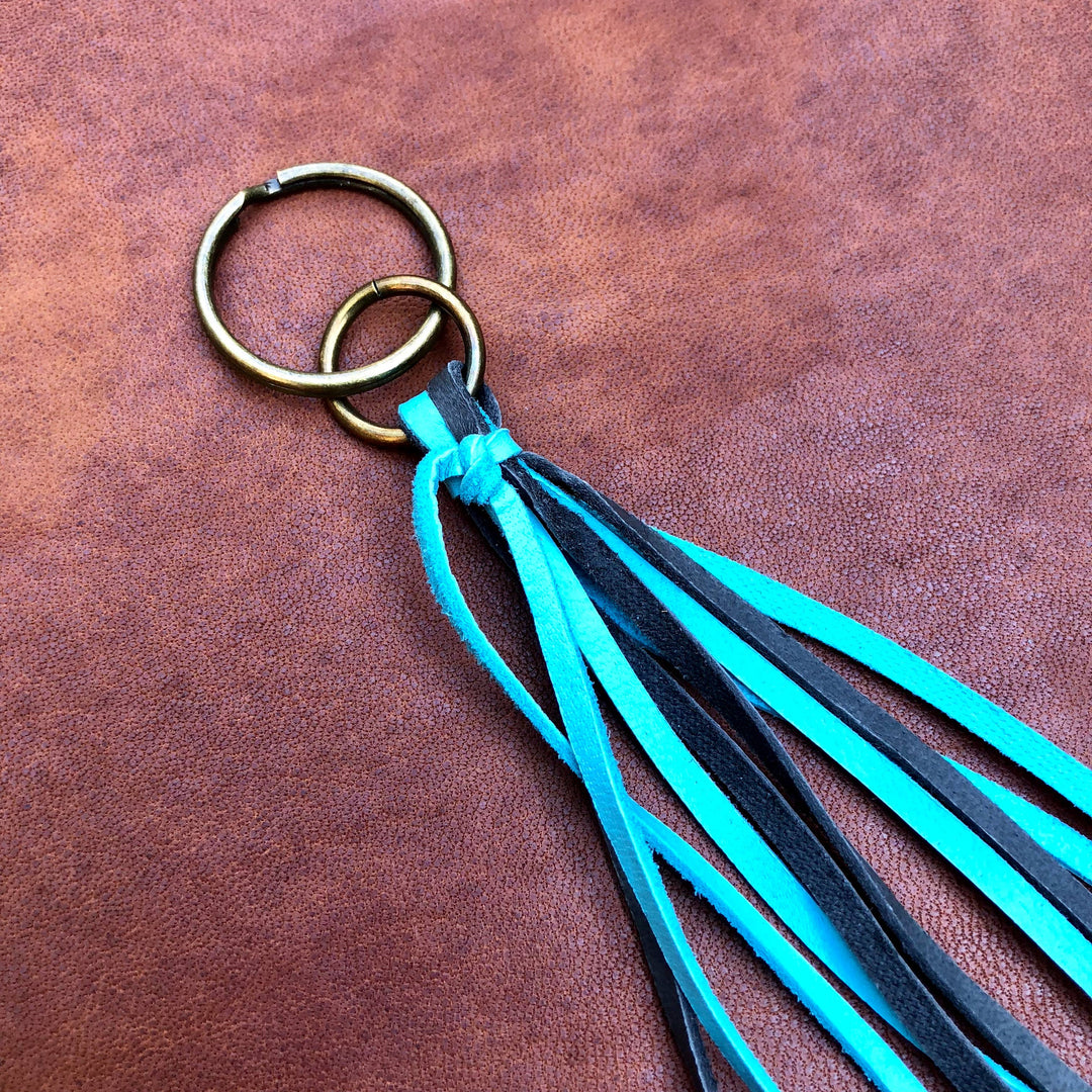 Leather Tassel Key Ring - Turquoise, Keyfob, Handbag Fringe