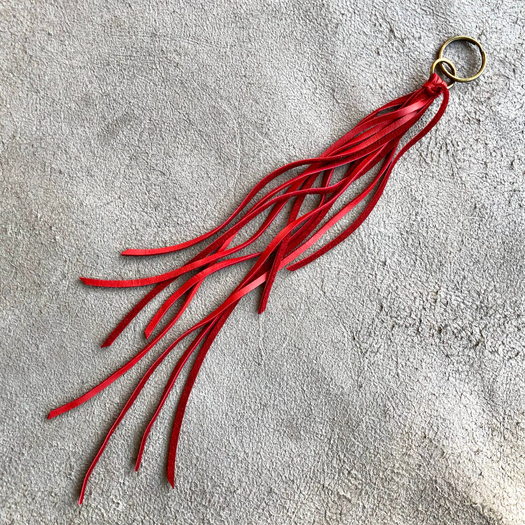 Leather Tassel Key Ring - Red, Long Keyfob, Handbag Fringe