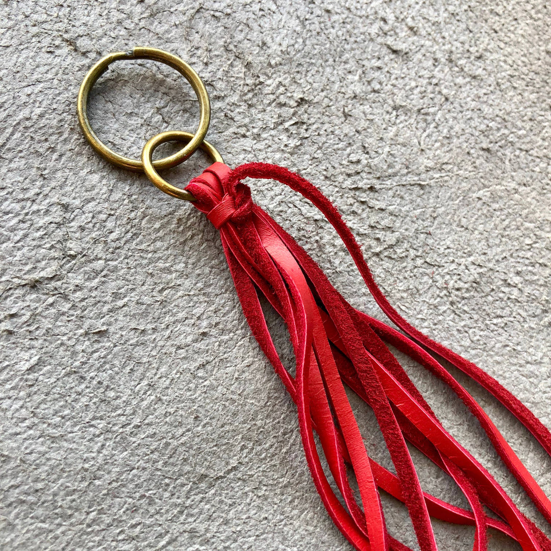 Leather Tassel Key Ring - Red, Long Keyfob, Handbag Fringe
