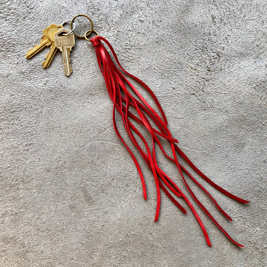 Leather Tassel Key Ring - Red, Long Keyfob, Handbag Fringe