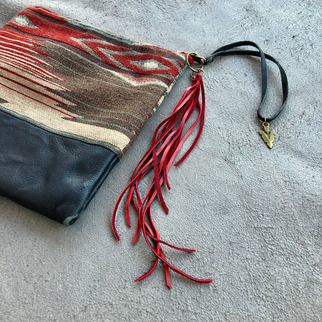 Leather Tassel Key Ring - Red, Long Keyfob, Handbag Fringe