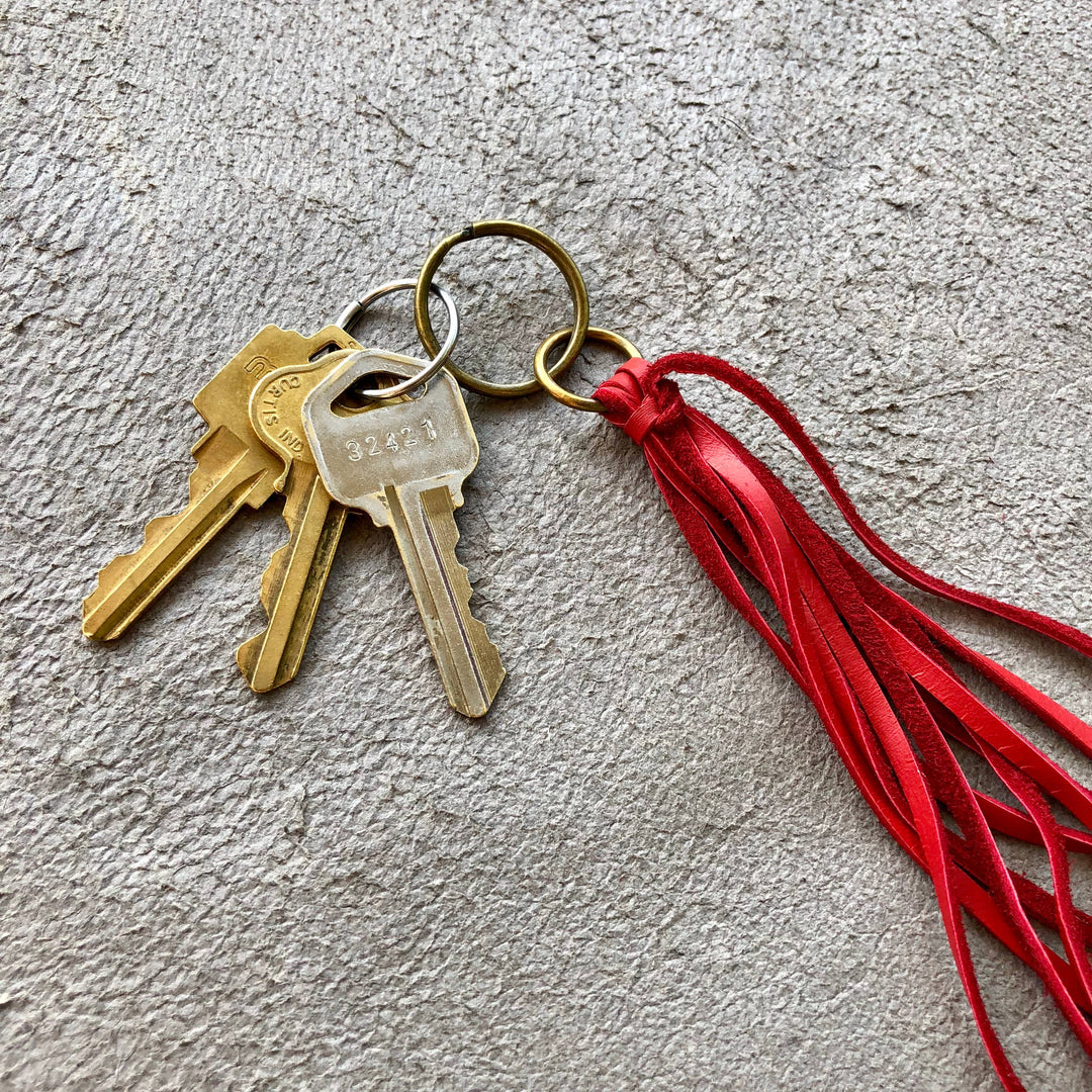 Leather Tassel Key Ring - Red, Long Keyfob, Handbag Fringe