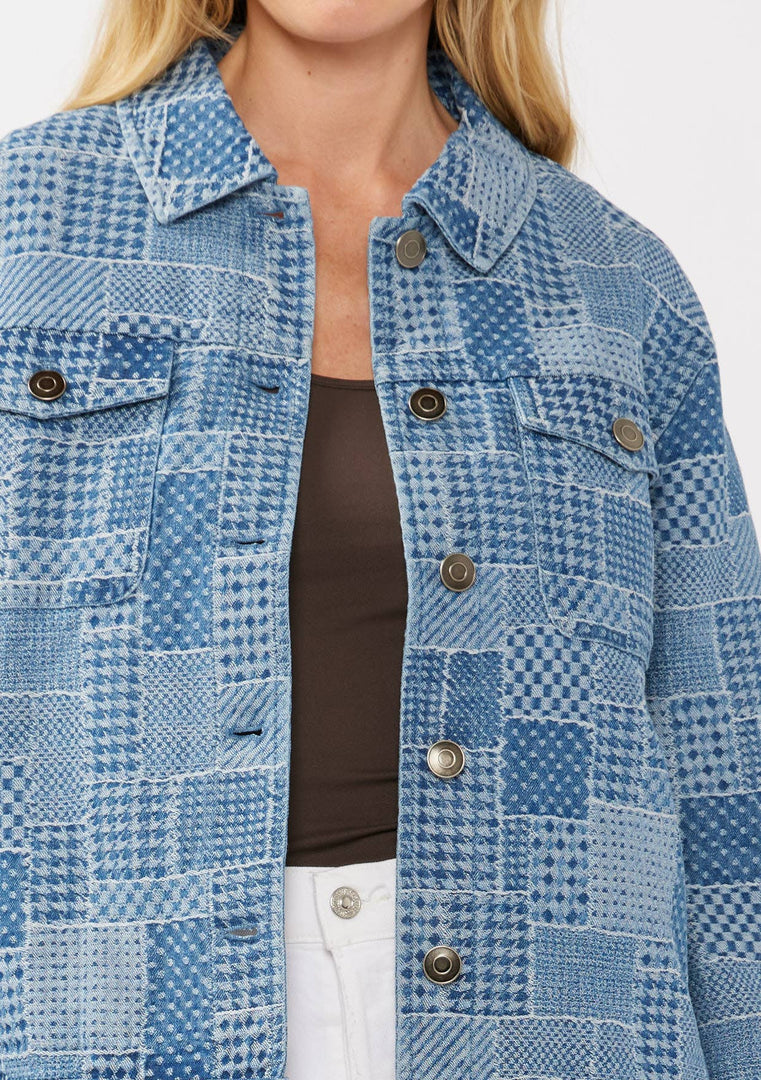 Denim Checker Patch Trucker Jacket