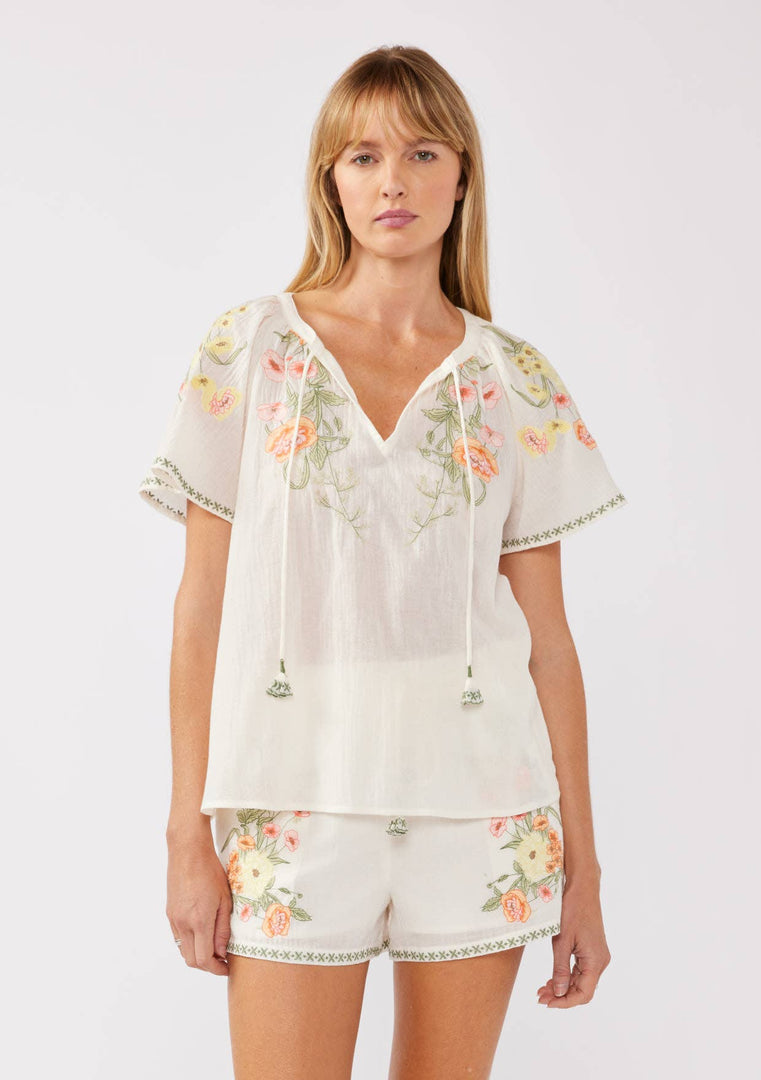 Floral Embroidery Short Sleeve Top