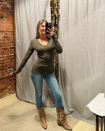 Load image into Gallery viewer, Flagship Longsleeve V-Neck Olive
