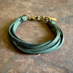 Load image into Gallery viewer, Leather 7-Strand Bracelet - Hunter Green &amp; Brass, Western
