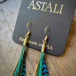 Load image into Gallery viewer, Mini Feather Earrings - Green &amp; Turquoise Grizzly
