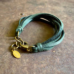 Load image into Gallery viewer, Leather 7-Strand Bracelet - Hunter Green &amp; Brass, Western
