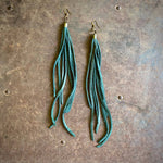 Load image into Gallery viewer, Leather Tassel Earrings - Hunter Green, Long Boho Western
