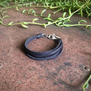 Leather 7-Strand Bracelet - Black & Silver, Boho Western