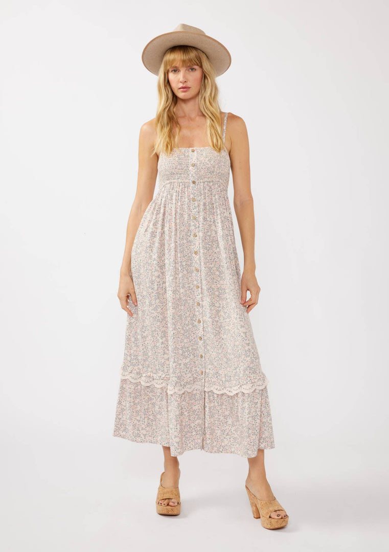 Smocked Button-Down Maxi Dress