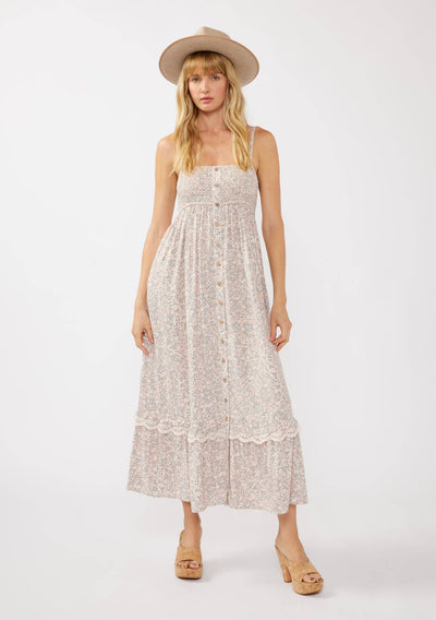 Spaghetti Strap Smocked Bust Button-Down Maxi Dress