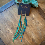 Load image into Gallery viewer, Mini Feather Earrings - Green &amp; Turquoise Grizzly
