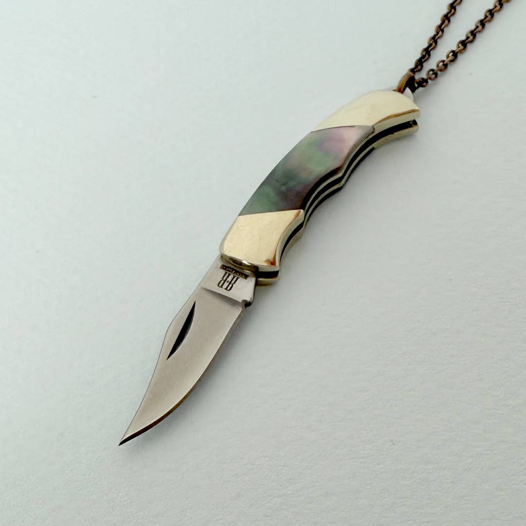 Shell Handled Knife Necklace – Aged Brass Chain