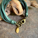 Load image into Gallery viewer, Leather 7-Strand Bracelet - Hunter Green &amp; Brass, Western
