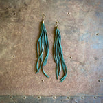Load image into Gallery viewer, Leather Tassel Earrings - Hunter Green, Long Boho Western
