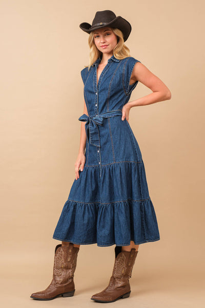 Belted Denim Midi