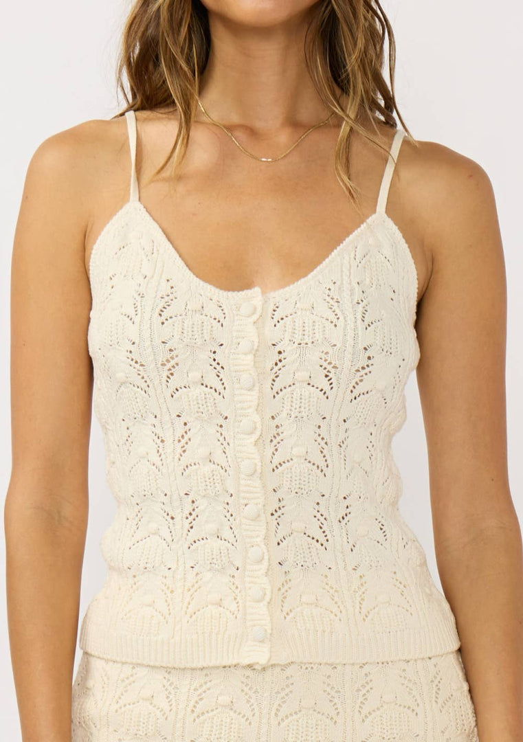 Button Front Pointelle Sweater Tank