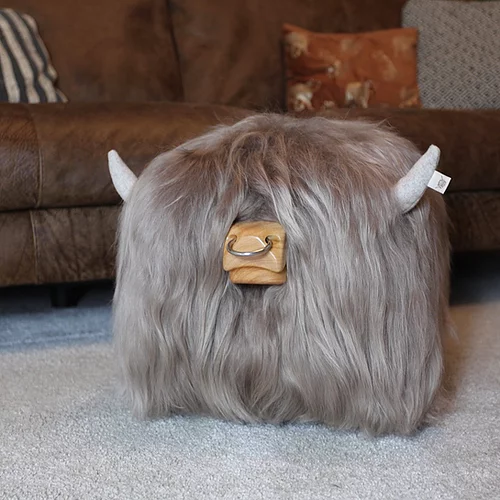 Highland Bull Footstool - Taupe