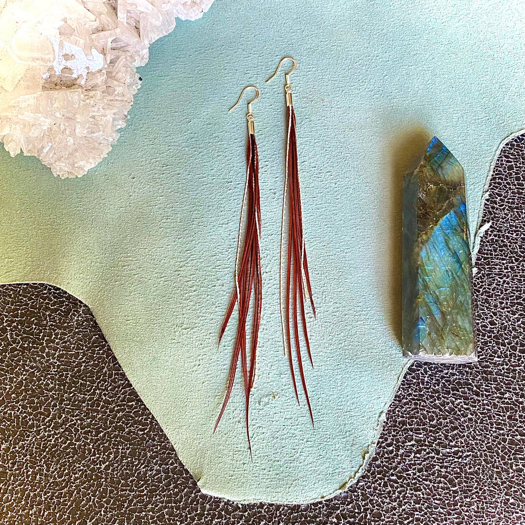 Mini Feather Earrings - Auburn & Silver