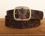 Load image into Gallery viewer, Embossed Sparrow Aged Leather Belt
