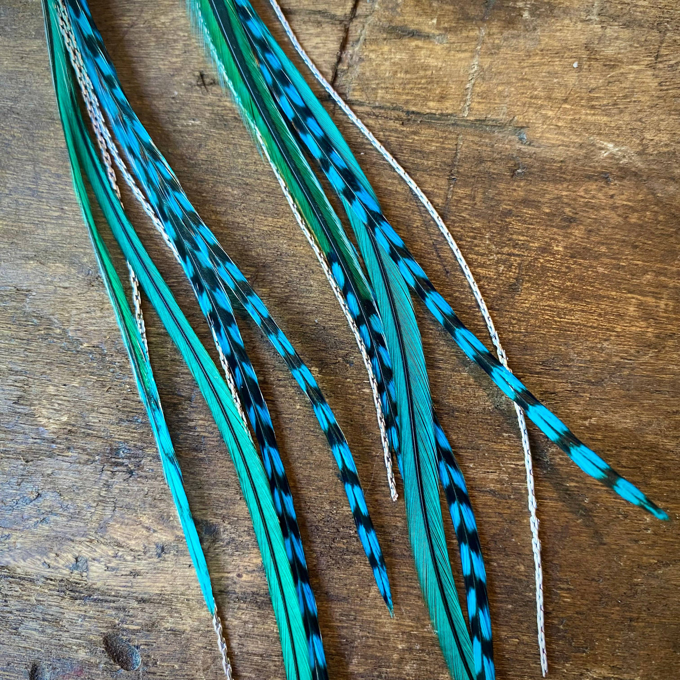 Mini Feather Earrings - Turquoise Grizzly & Silver