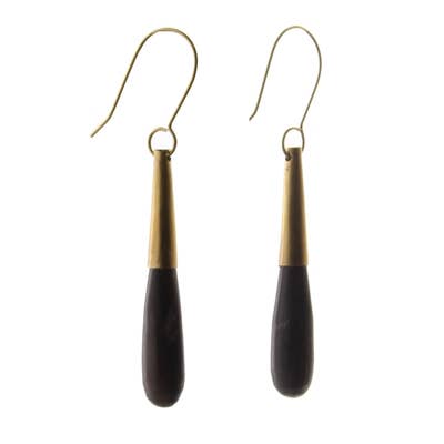 Dark Horn and Brass Teardrop Earring