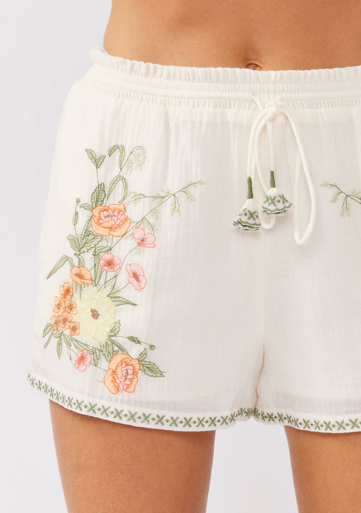 Embroidered Smocked Waist Shorts