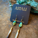 Load image into Gallery viewer, Porcupine Quill Turquoise and Brass Earrings
