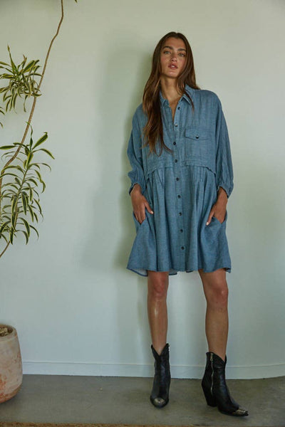 Cotton Button Down Mini Dress