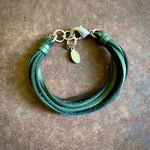 Load image into Gallery viewer, 7-Strand Leather Bracelet - Hunter Green &amp; Silver
