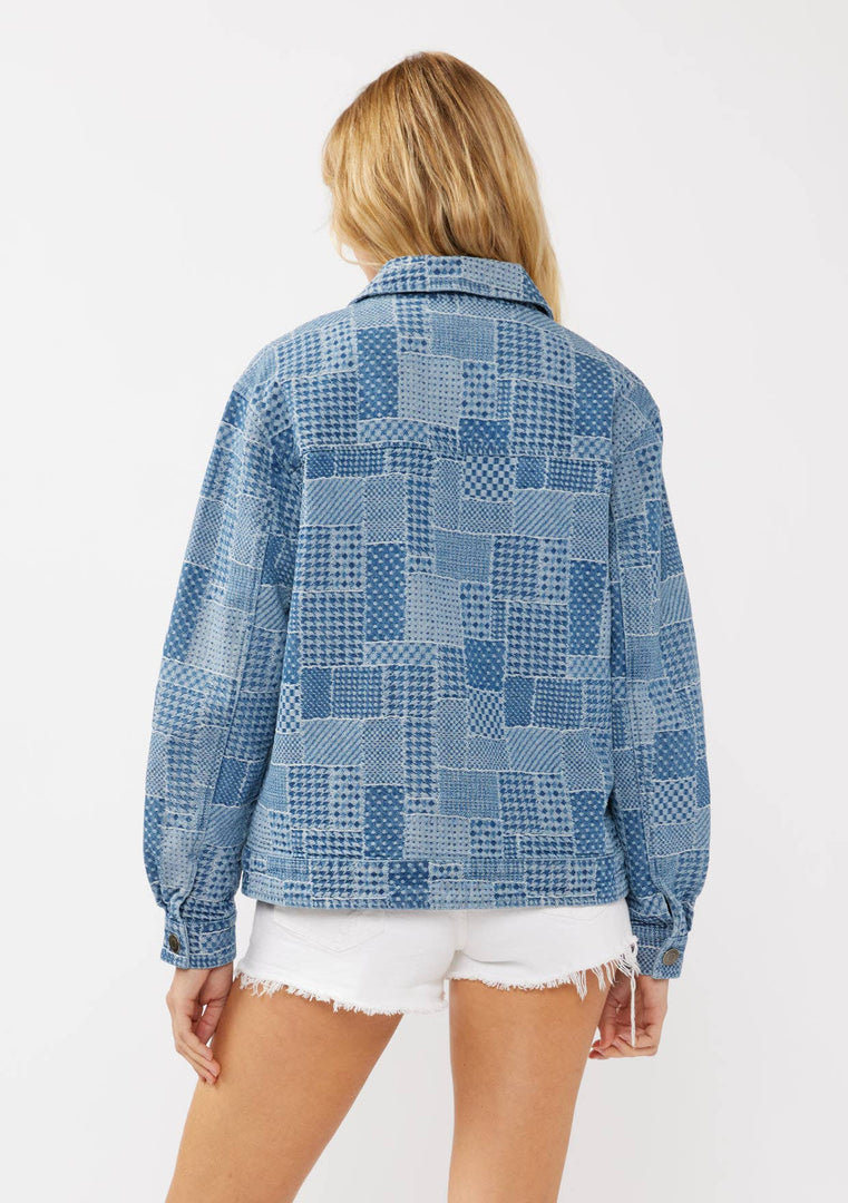 Denim Checker Patch Trucker Jacket