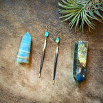 Load image into Gallery viewer, Porcupine Quill Turquoise and Brass Earrings
