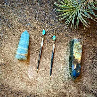 Porcupine Quill Turquoise and Brass Earrings