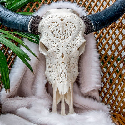 Hand Carved Buffalo Skull - Heart 1