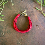 Load image into Gallery viewer, Leather 7-Strand Bracelet - Red &amp; Silver, Boho Western Style
