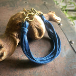 Load image into Gallery viewer, Leather 7-Strand Bracelet - Blue &amp; Brass, Boho Western
