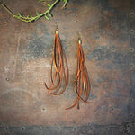 Load image into Gallery viewer, Leather Tassel Earrings - Rust, Long Boho Western Earrings
